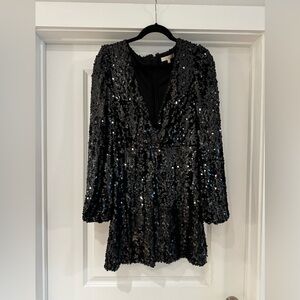 Wayf Carrie Sequin Long Sleeve Mini Dress